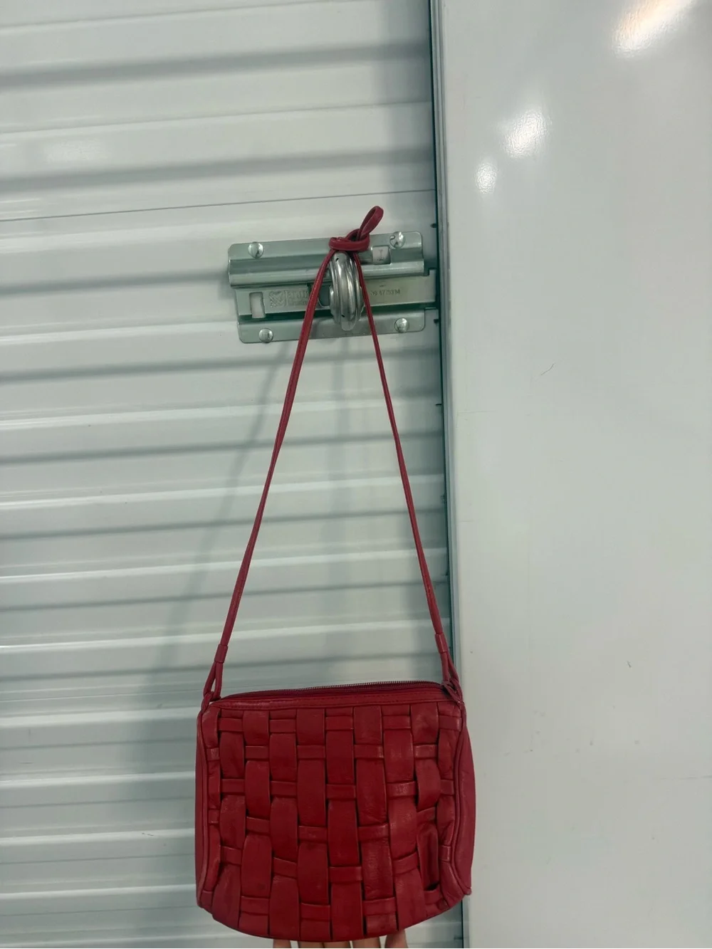 VTG Red Leather Woven Crossbody Shoulder Bag  bottega inspired
